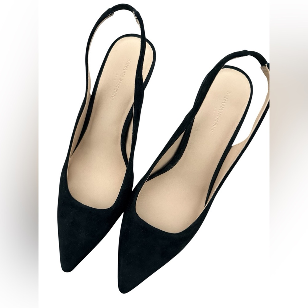 Banana Republic Suede Black Slingback Heels with Leather Soles Size 7